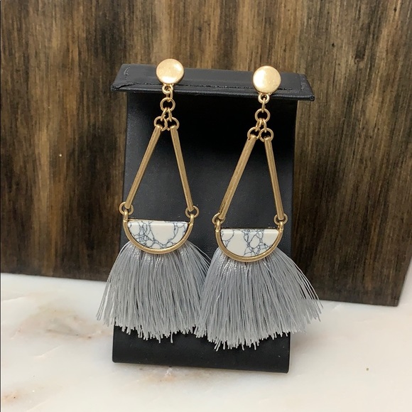 Jewelry - Gray Tassel Marble Stone Statement Earrings